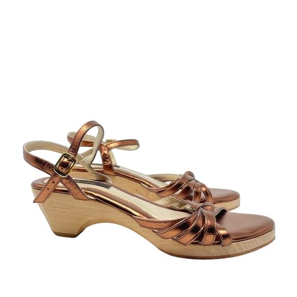 Chocolate | Bronze Sandals Wood Strappy Shiny 7 - Picture 1 of 8